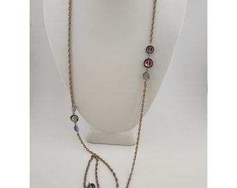 Vintage Ab Crystal & Chain Long Necklace (A3433)