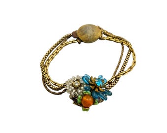 Unsigned (Verified) Miriam Haskell Beautiful Dainty Floral Bracelet (A7902)