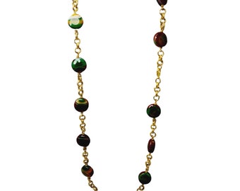 Stunning Vintage Banded Agate & Tourmaline Beaded Chain Necklace (A1433)