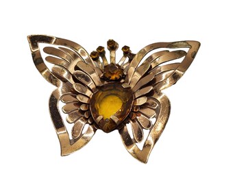 Vintage Huge Sterling w/ Pink Gold Vermeil Butterfly Brooch (A654)
