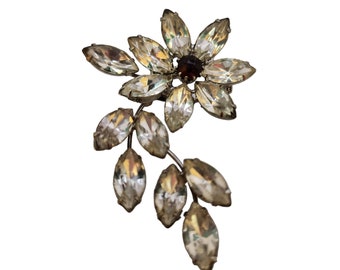 Vintage Rhinestone Floral Spray Brooch (A3670)