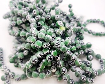 Vintage 8mm Glass Eye Moss Green Beads (A4323)