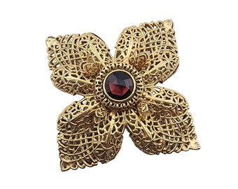 Vintage Filigree Brass & Glass Lange Brooch (A3218)