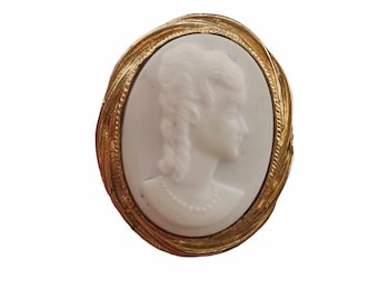Vintage Porcelain Or Basalt Cameo Brooch Pendant (A5805)