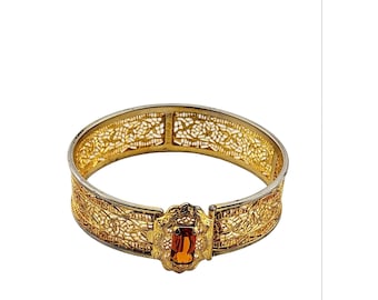 Antique Art Deco Filigree Rare Gold Tone Bangle Bracelet Marked w/ Pat Appld