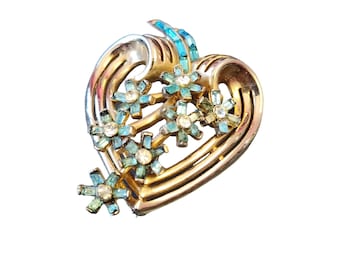 Vintage Signed Coro Craft Heart Flower Brooch (A2901)