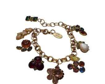 Vintage NOS Julie Rubano Multi Rhinestone Charm Bracelet Or Anklet (A9013)
