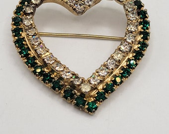 Signed Joseph Warner Dimensional Rhinestone Heart Brooch/Pin