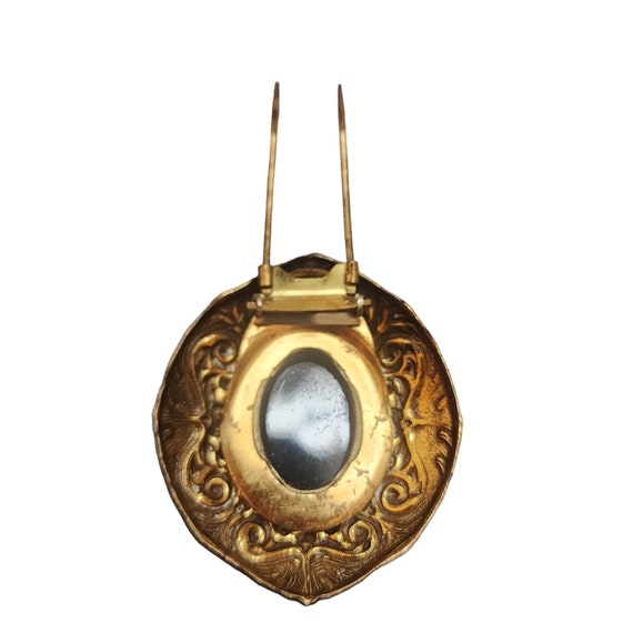 Antique Glass Cameo & Raised Relief Brass Fur Cli… - image 5