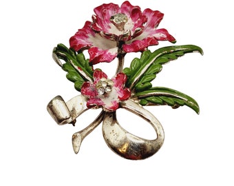 Vintage Enamel Flower Brooch (A492)