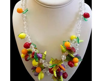 Vintage Acrylic Carmen Miranda Fruit Necklace (A7619)