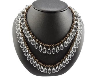 Beautiful Faceted Crystal Double Strand Dangle Bib Necklace (A8758)