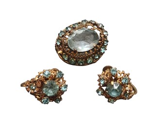 Vintage Signed Czechoslovakia Dainty Pin & Earrings Set (A3713)