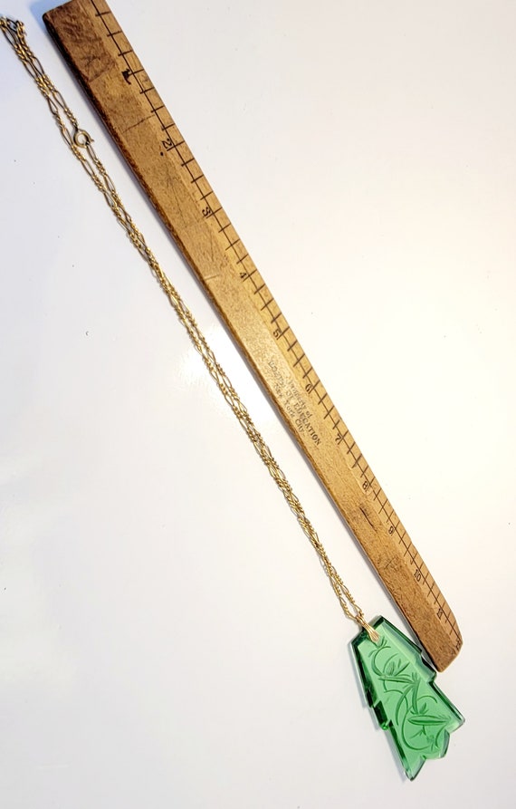 Art Deco Intaglio Glass Huge Pendant Necklace - image 4