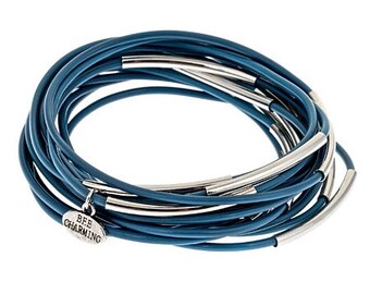 Rubber Bracelet 15 strand -Blue and silver