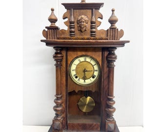 Antique German Art Nouveau Pendulum Walnut Wood Wall Clock