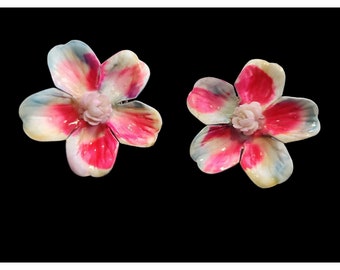 Vintage Japan Flower Clip Earrings (A4087)