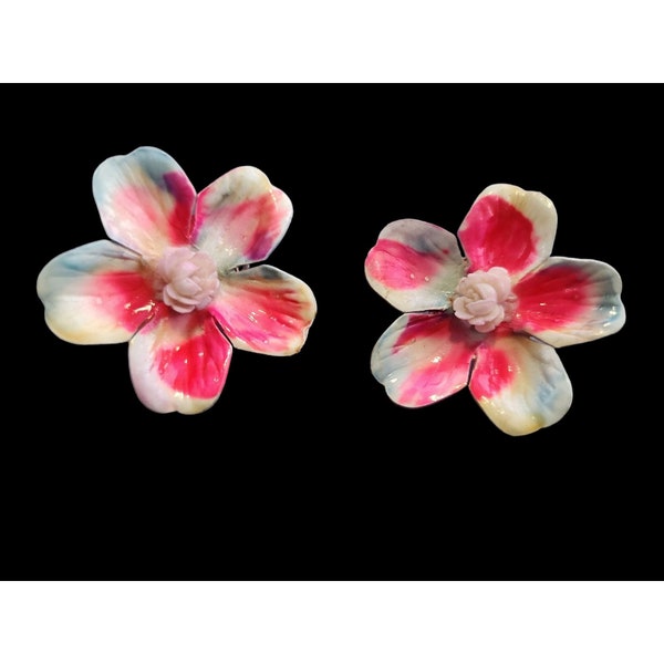 Vintage Japan Flower Clip Earrings (A4087)