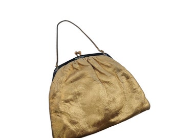 Vintage Gold Leather And Enamel Frame Bag (A6201)