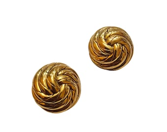Vintage Rare Goossens Paris Twisted Gold Domed Clip Earrings (A9690)