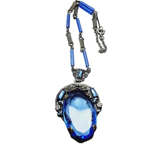 Antique Art Deco Enamel Glass Pendant Necklace (A1742)