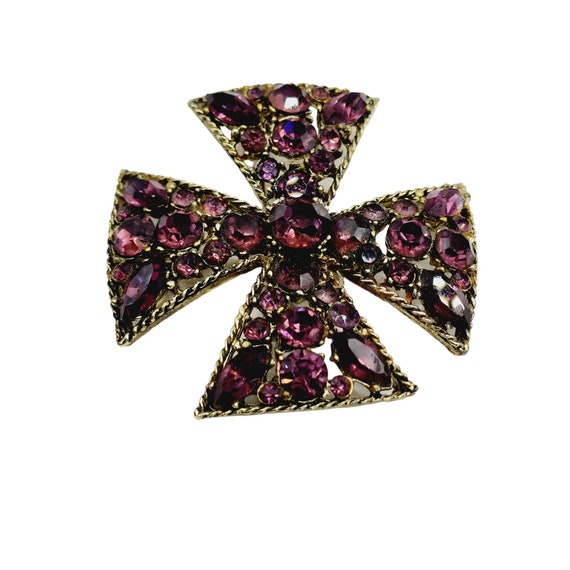 Vintage Unsigned LaRoca Rhinestone Maltese Cross … - image 1