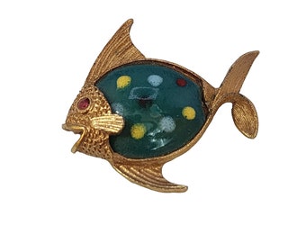 Vintage Signed JJ Speckled Porcelain Belly Fish Brooch (A4471)