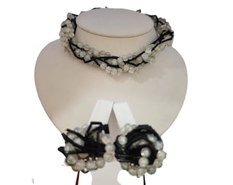 Vintage All Glass Twisted Necklace & Earrings Set (A3586)