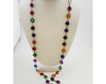 Vintage Faux Crystal Bezel Set Necklace (A3435)