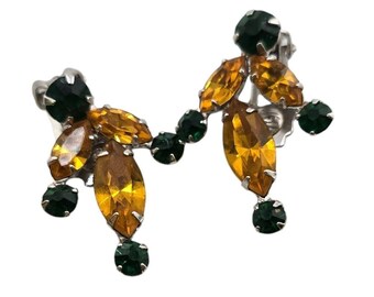 Vintage Unsigned Rhinestone Clip Earrings (A8025)