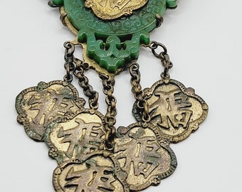 Unique Vintage Dangling Resin Asian Motif Brooch (A185)