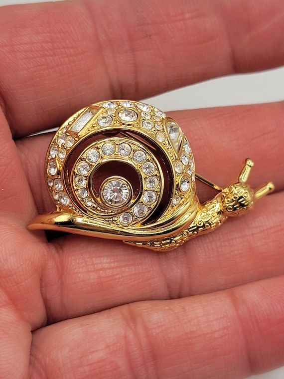 Signed Swarovski Pave Rhinestone Snail Brooch Pin