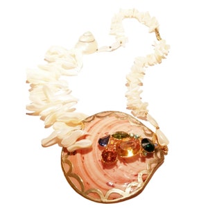 Fabulous 80s Haute Couture Runway Shell and Rhinestone Necklace (A2628)