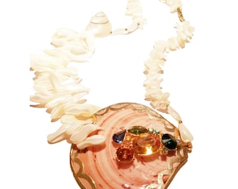 Fabulous 80s Haute Couture Runway Shell and Rhinestone Necklace (A2628)