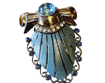 Vintage Enameled & Domed Glass Dress Clip (A2240)