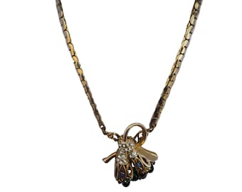 Vintage Glass Flower Rhinestone Necklace (A3904)