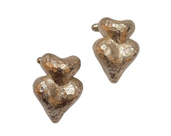 Vintage 80s Rare Alexis Lahellec Paris NOS Silver Gilt Double Heart Cufflinks