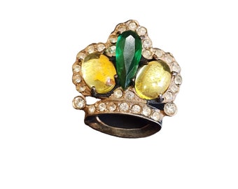Vintage Signed Sterling Rhinestone Crown Brooch (A2694)