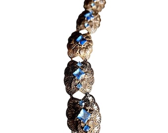 Vintage Czech Faceted Glass & Brass Filigree Bracelet (A4270)