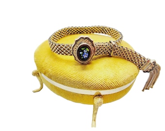 Antique Spectacular Rare Mosaic & Gold Filled Slide Bracelet (A772)