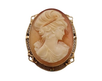 Antique 14kt Gold Victorian Stunning Carved Cameo Brooch Pendant (A5292)