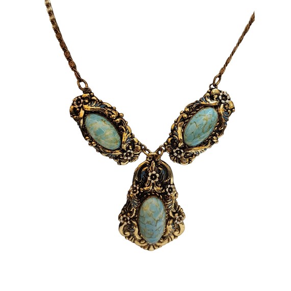 Vintage Elaborate Enamel Stone Pendant Necklace (… - image 2
