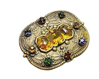 Vintage Dainty Czech Glass Brass Brooch (A981)