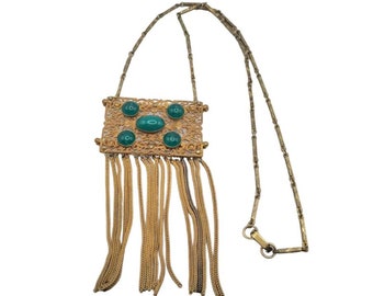 Vintage Czech Glass and Fringe Necklace (A2654)