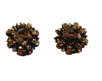 Vintage Hand wired Crystal & Rhinestone Clip Earrings (A550)
