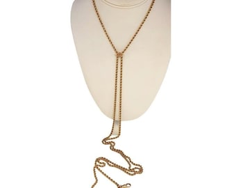 Victorian 10kt Gold Slide Necklace With Watch Fob Rope Chain with Seed Pearls (A4978)