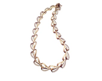 Vintage Matte Gold & Rhinestone Heart Shaped Necklace (A3198)