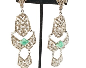 Vintage Castlecliff Art Deco Huge Pave Rhinestone & Glass Chandelier Earrings