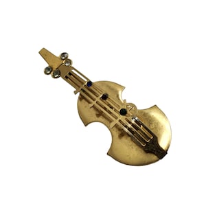 Vintage Brass Dimensional Guitar Musical Brooch (A842)