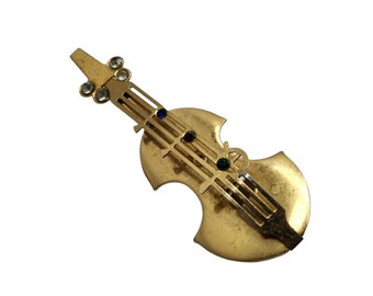 Vintage Brass Dimensional Guitar Musical Brooch (A842)